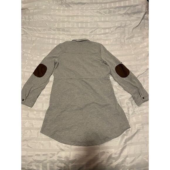 YA Los Angeles Large Long Sleeve Button Up Midi Shirt Dress Top Elbow Patches - Picture 6 of 12